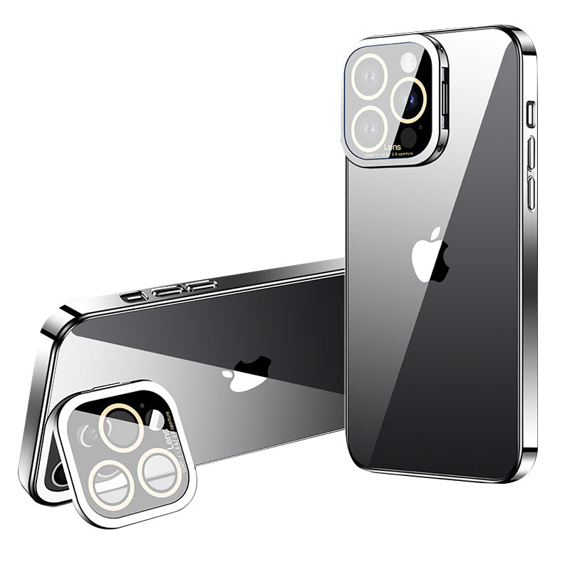 VOERO For iPhone 14 Pro Electroplating Phone Case Glass Camera Film Kickstand Soft TPU Cover VOERO For iPhone 14 Pro Electroplating Phone Case Glass Camera Film Kickstand Soft TPU Cover